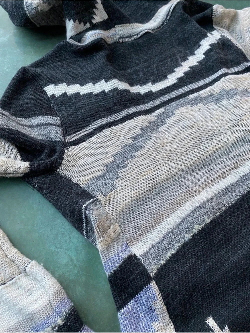 Free People Long Black and Cream Knit Cardigan with Hoodie